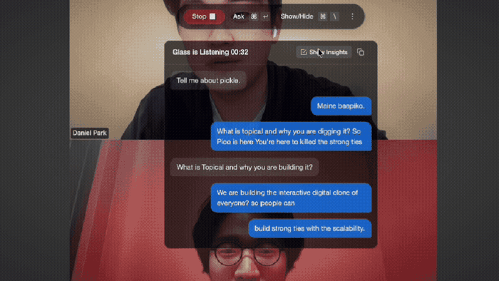 Live screen recording being captured with meeting insights overlay